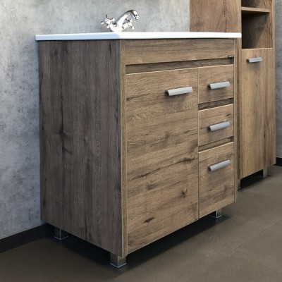 Тумба-умывальник COMFORTY «Марио-75» цвет дуб темный, с раковиной Quadro 75