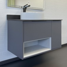 Тумба-умывальник Comforty «Джанкой-90» антрацит, черная столешница, раковина Comforty 9111   1073234