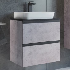 Тумба-умывальник Comforty «Эдинбург-60-2», бетон светлый с чёрной столешеницей, с раковиной 9055RA-50