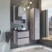 Тумба-умывальник Comforty «Эдинбург-60-2», бетон светлый с чёрной столешеницей, с раковиной 9111
