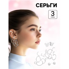 Серьги, набор бижутерии «Минни Маус», цвет серебряный