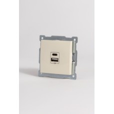 Розетка с двумя разъемами USB + Tupe C+A ELBI Zena Vega 609-010300-335