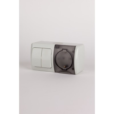Выключатель двухклавишный + розетка с заземлением ELBI Eva 554-011500-922