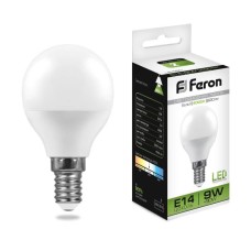 Лампа светодиодная Feron E14 9W 4000K Шар Матовая LB-550 25802