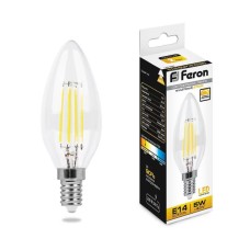 Лампа светодиодная филаментная диммируемая Feron E14 5W 2700K прозрачная LB-68 25651