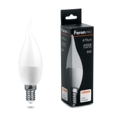 Лампа светодиодная Feron E14 6W 4000K свеча на ветру матовая LB-1306 38048