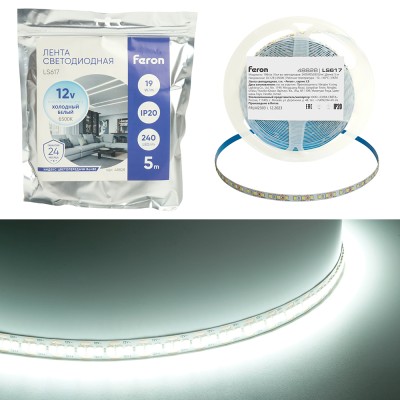 Светодиодная лента Feron LS617 12В 19Вт/м 6500К 5м IP20 48828