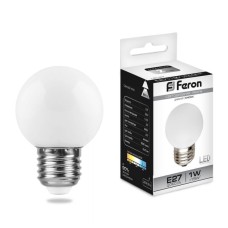 Лампа светодиодная Feron Е27 1W 6400K Шар Матовая LB-37 25115