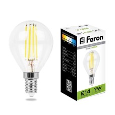 Лампа светодиодная филаментная Feron E14 7W 4000K Шар Прозрачная LB-52 25875