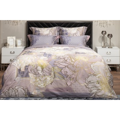 Пододеяльник сатин принт Пионы серый Garda Decor 130HB-00021