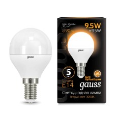 Лампа светодиодная Gauss E14 9.5W 3000K матовая 105101110