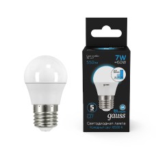 Лампа светодиодная диммируемая Gauss E27 7W 6500K шар матовый 105102307-S