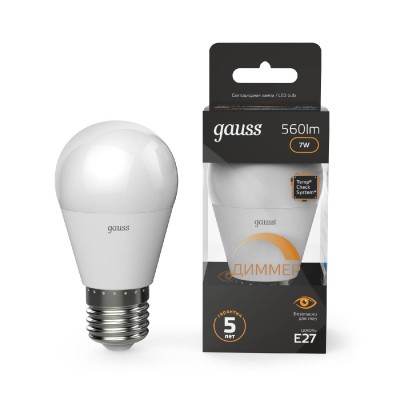 Лампа светодиодная диммируемая Gauss E27 7W 3000K матовая 105102107-D