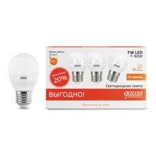 Лампа светодиодная Gauss E27 7W 2700K матовая 53217T