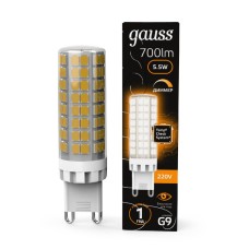 Лампа светодиодная диммируемая Gauss G9 5,5W 3000К прозрачная 107309155-D