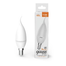 Лампа светодиодная Gauss E14 5,5W 3000К свеча на ветру матовая 1034116