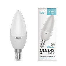 Лампа светодиодная Gauss E14 5,5W 4100К свеча матовая 1033126