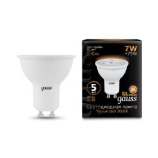 Лампа светодиодная Gauss GU10 7W 3000K матовая 101506107