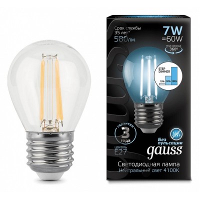 Лампа светодиодная Gauss LED Filament Globe E27 7Вт 4100K 105802207-S