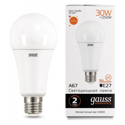 Лампа светодиодная Gauss Led Elementary A67 E27 30Вт 3000K 73219
