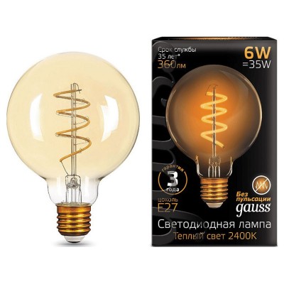 Лампа светодиодная Gauss Led Filament G95 Flexible E27 6Вт 2400K 105802007