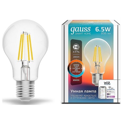 Лампа светодиодная с управлением через Wi-Fi Gauss Smart Home E27 6.5Вт 2000-6500K 1220112