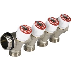 Коллектор Giacomini сантехнический с вентилями никелированный 4х1", R585CSX144