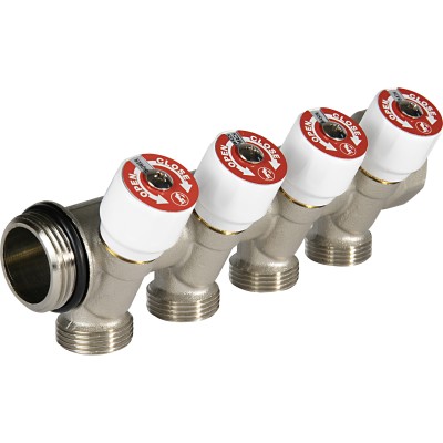 Коллектор Giacomini сантехнический с вентилями никелированный 4х3/4