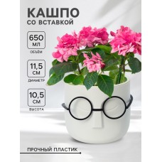 Кашпо для цветов со вставкой «Стив», 650 мл, d=11,5 см, h=10,5 см, цвет белый ротанг