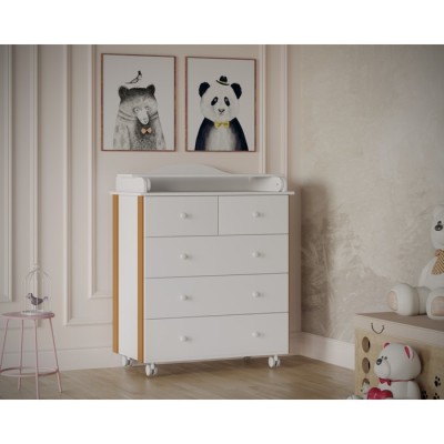 Комод пеленальный детский ИНКАНТО NUVOLLA LUX 800/5, 84х45х1107 см., 5 ящиков, белый/бук