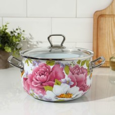 Кастрюля эмалированная «Пион», 3.1 л, стеклянная крышка, индукция