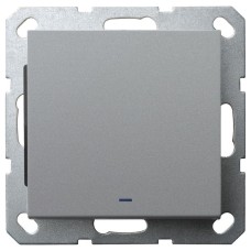 Выключатель со светодиодом одноклавишный Jasmart в комплекте с накладкой 10A 250V цвет алюминий G3011NS