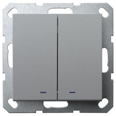 Выключатель двухклавишный Jasmart со светодиодом в комплекте с накладкой 10A 250V цвет алюминий G3023NS