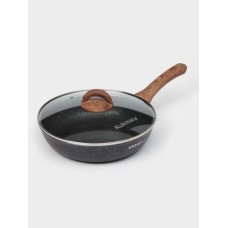 Сковорода KUKMARA Granit ultra blue, d=26 см, пластиковая ручка, стеклянная крышка, антипригарное покрытие