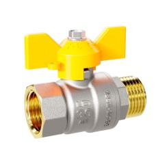 Кран шаровой латунный для газа LD Pride 47.32.В-Н.Б GAS Ду32 Ру25 (бабочка с бир.)