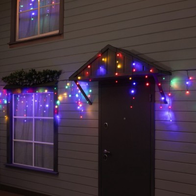 Гирлянда «Бахрома» 6 × 0.7 м, IP44, УМС, тёмная нить, 120 LED, свечение мульти, 220 В