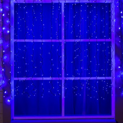 Гирлянда «Занавес» 2 × 1.5 м, IP44, УМС, тёмная нить, 360 LED, свечение синее, 220 В