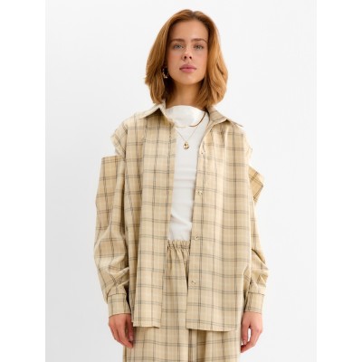 Рубашка женская MINAKU: Casual Collection цвет бежевый в клетку, р-р 50