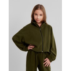 Толстовка флисовая для девочки MINAKU: Fleece Soft, цвет хаки, рост 158 см