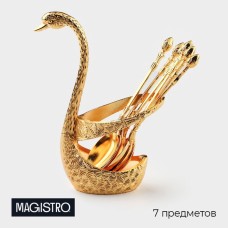 Набор ложек Magistro «Золотой лебедь», 7.5×5×15.3 см, 7 предметов, на подставке, металл, цвет золотой