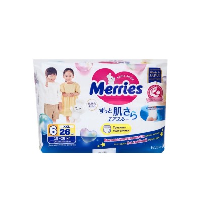 Подгузники-трусики для детей Merries XXL 15-28 кг, 26 шт