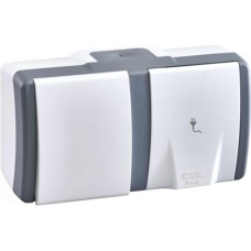 Выключатель одноклавишный + розетка без заземления Mono Electric Octans IP54 10A 250В бело-серый 154-020001-185
