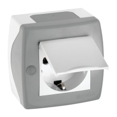 Розетка с заземлением и крышкой Mono Electric Octans IP20 16А 250В бело-серый 104-020007-118