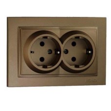 Розетка с заземлением двойная Mono Electric Despina 16А 250В бронза 102-232304-120