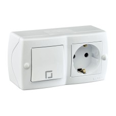 Выключатель одноклавишный + розетка с заземлением Mono Electric Octans IP20 10А 250В белый 104-010101-180