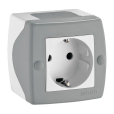 Розетка на 1 пост с заземлением Mono Electric Octans IP20 16А 250В бело-серый 104-020007-117
