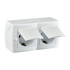Розетка на 2 поста с заземлением и крышкой Mono Electric Octans IP20 16А 250В белый 104-010101-184