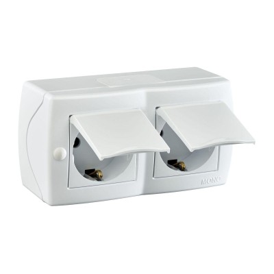 Розетка на 2 поста с заземлением и крышкой Mono Electric Octans IP20 16А 250В белый 104-010101-184