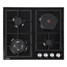Варочная поверхность NORDFROST HS 6032 B, газ-электрика, 4 конфорки, чёрный