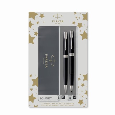Набор Parker SONNET BLACK CT, ручка шариковая, 1.0 черная, ручка - роллер, 1.0 черная, в подарочной упаковке